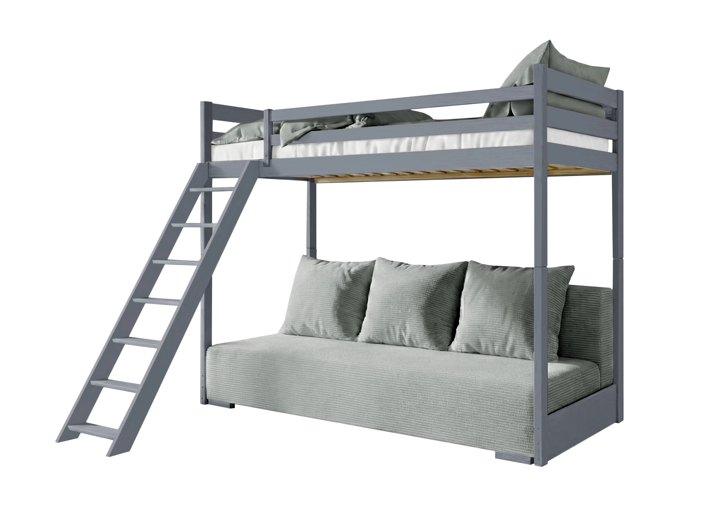 SOFINO 90x200/140x200 grafitgrå loftsäng med utdragbar sofa tyg grå Zoom 15 Sage Lano Möbler